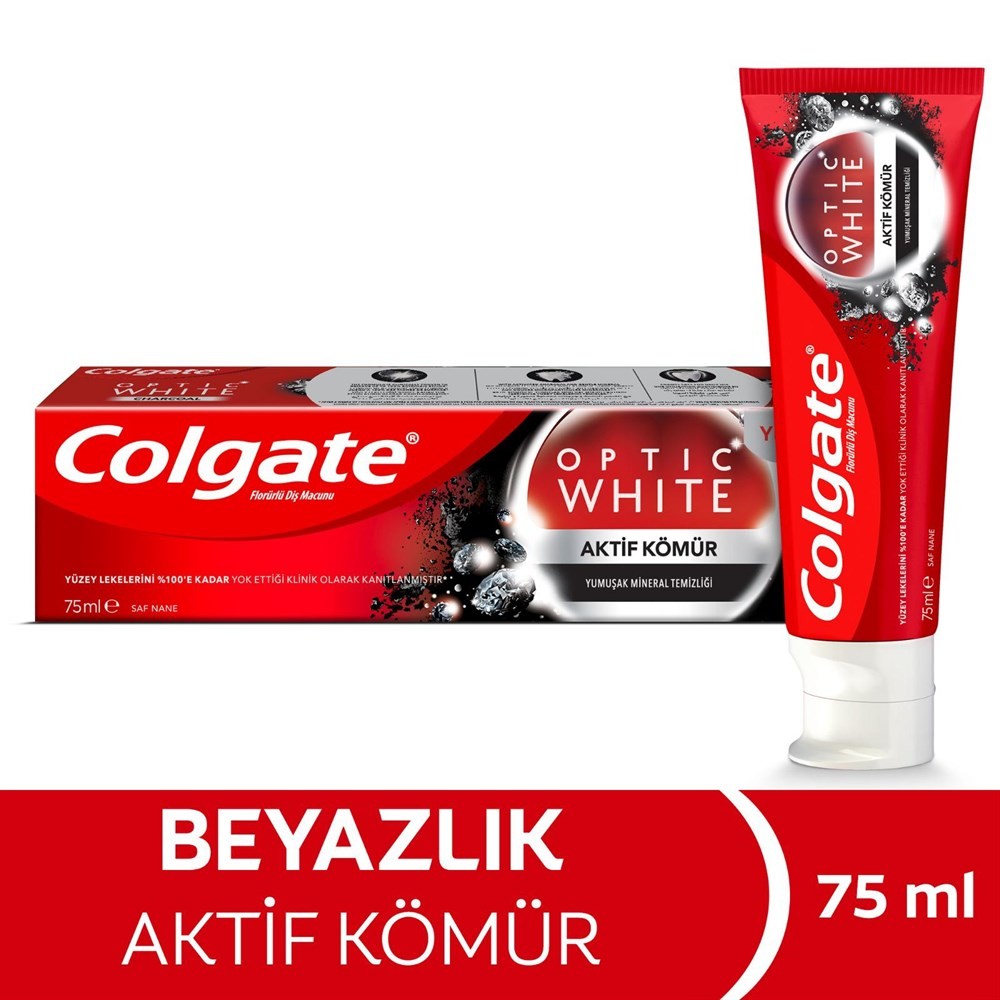 Colgate Beyazlatıcı Diş Macunu - Optic White Aktif Kömür Yumuşak Mineral Temizliği 75 ml