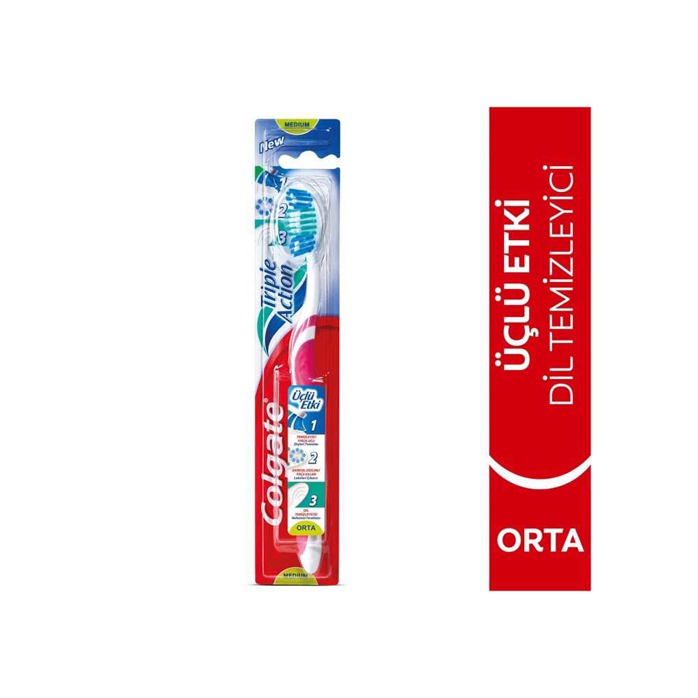 Colgate Diş Fırçası - Üçlü Etki Dil Temizleyicili Arka Dişlere Uzanan Orta Yumuşaklıkta