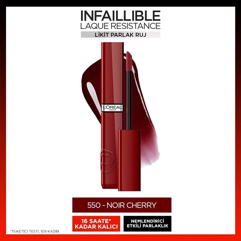Loreal Paris Infaillible Laque Resistance Likit Parlak Ruj 550 Noir Cherry