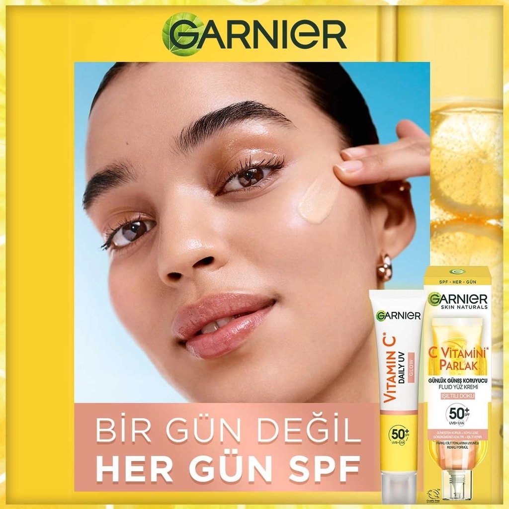 Garnier C Vitamini Parlak Günlük Güneş Koruyucu Fluid Yüz Kremi Görünmez Doku SPF50+ 40 ml
