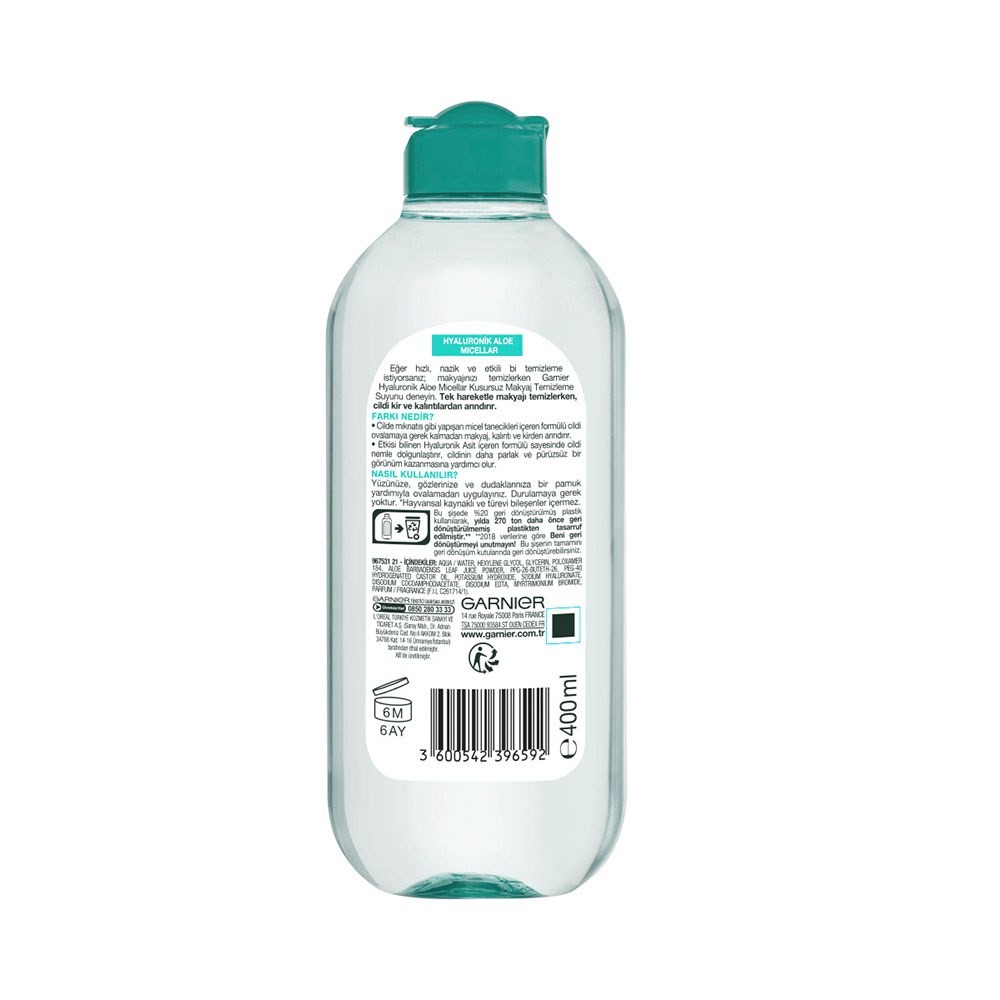 Garnier Kusursuz Makyaj Temizleme Suyu - Micellar Hyaluronik Aloe 400 ml