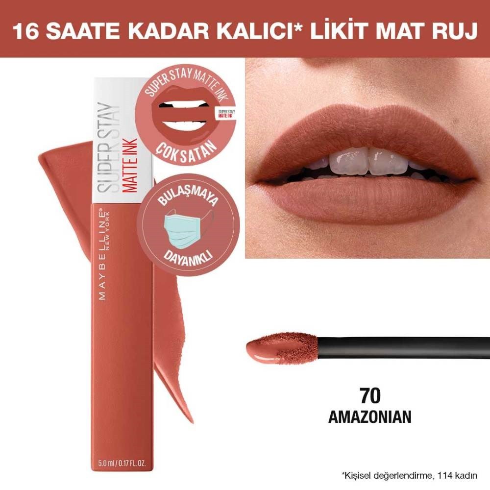 Maybelline New York Likit Mat Ruj SuperStay Matte Ink Liquid Lipstick 70 Amazonian