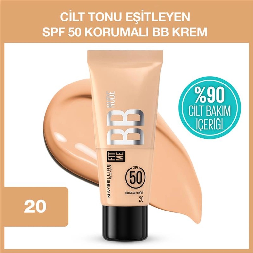 Maybelline New York Fit Me Nude Cilt Bakımı Etkili Nemlendirici SPF50 BB Krem 20