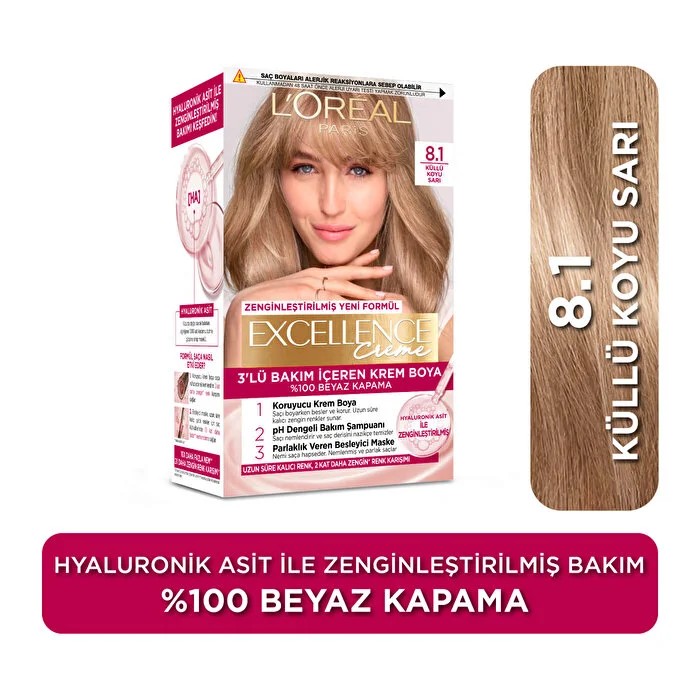 Loreal Paris Excellence Creme Saç Boyası Küllü Koyu Sarı 8.1