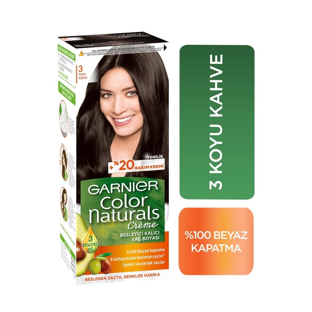 Garnier Color Naturals Besleyici Kalıcı Saç Boyası 3.0 Koyu Kahve