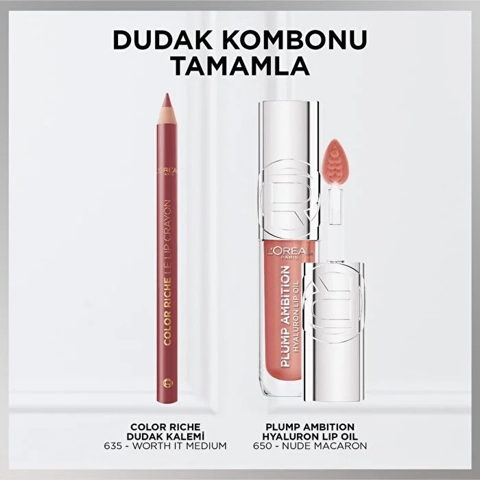 Loreal Paris Plump Ambition Hyaluron Lip Oil Besleyici ve Nemlendirici Dudak Parlatıcısı 650 Nude Macaron