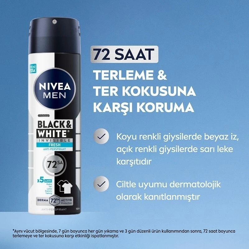 Nivea Men Erkek Sprey Deodorant Black & White Invisible Fresh 150 ml