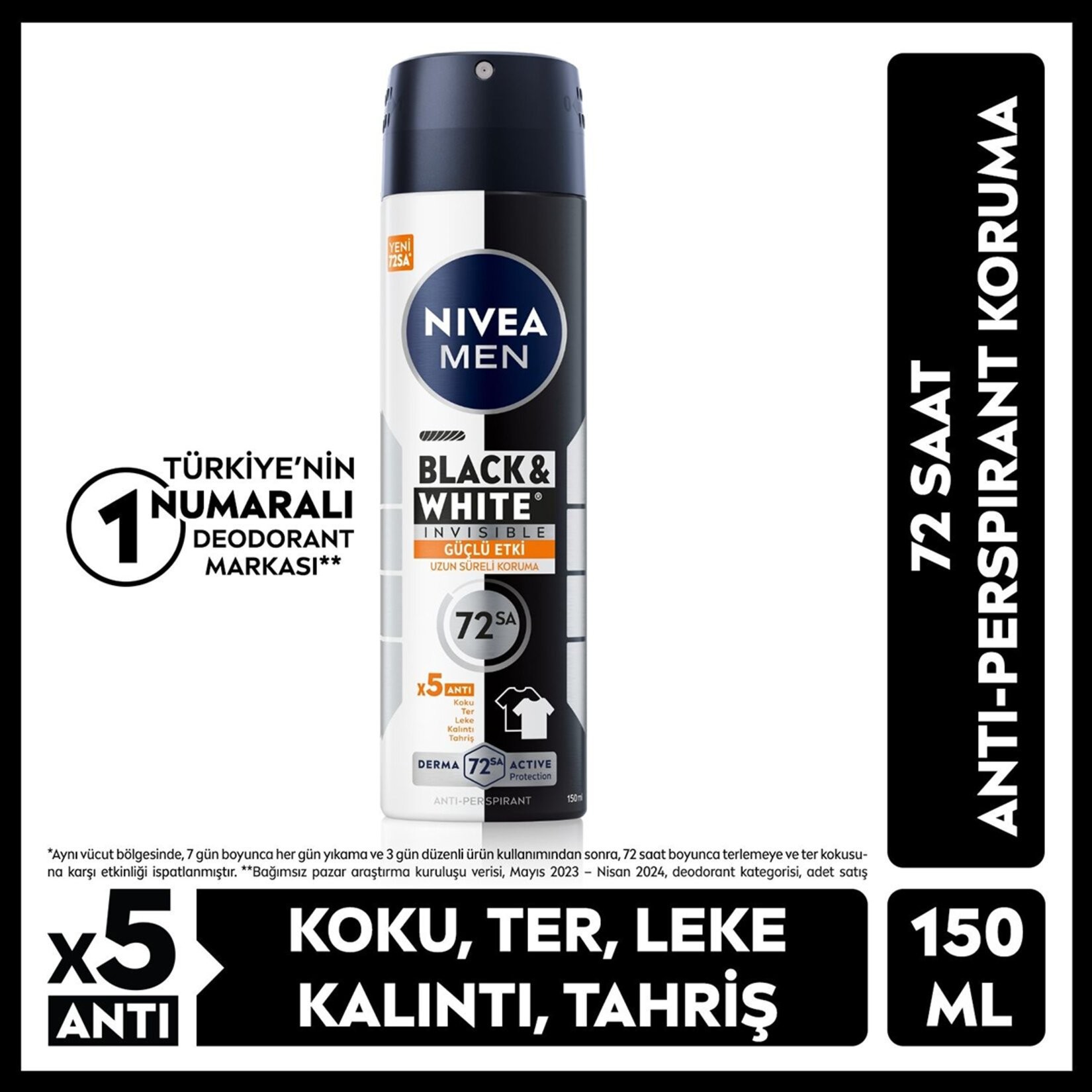NIVEA Men Erkek Sprey Deodorant Black&White Invisible Güçlü Etki 150 ml