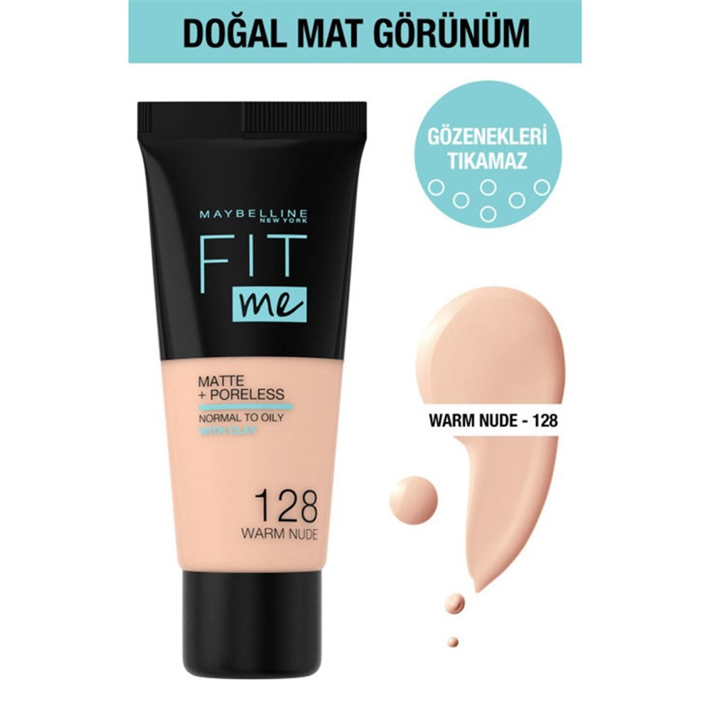 Maybelline New York Fondöten Fit Me Matte+Poreless 128 Warm Nude