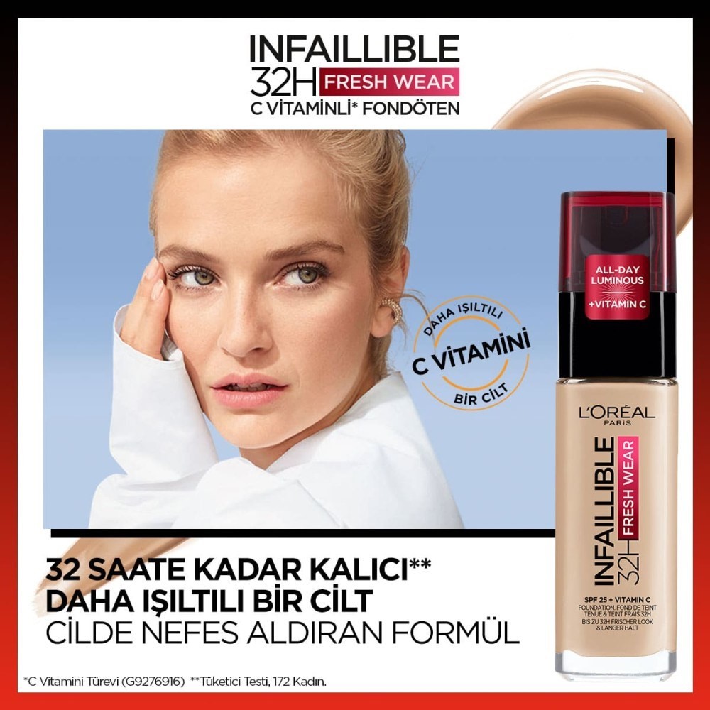 Loreal Paris Face Uzun Süre Kalıcı Fondöten Infaillible 32h Fresh Wear 140 Golden Beige 30 ml