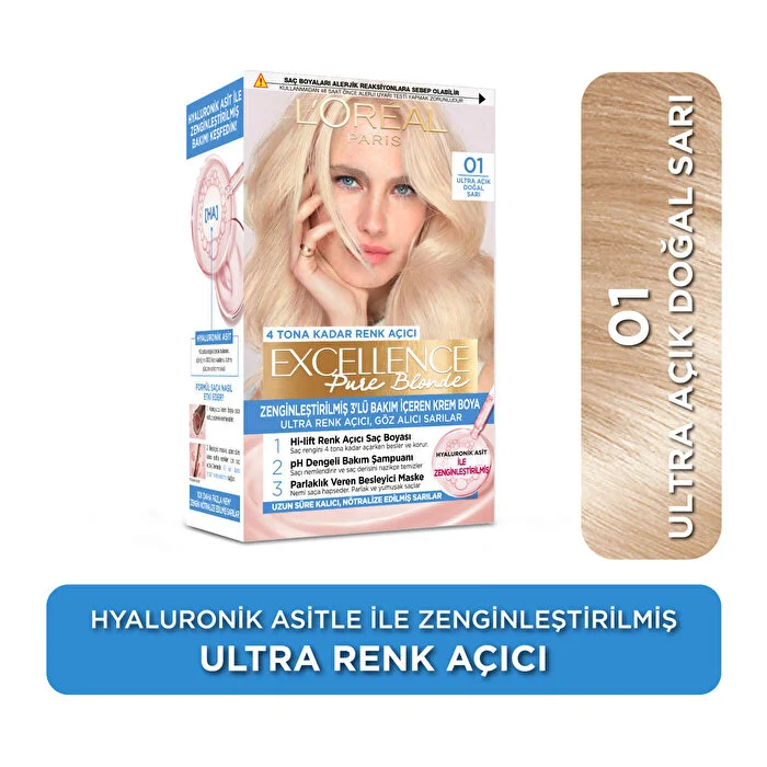 Loreal Paris Excellence Ultra Renk Açıcı Set Saç Boyası Pure Blonde 01 Ultra Açık Doğal Sarı