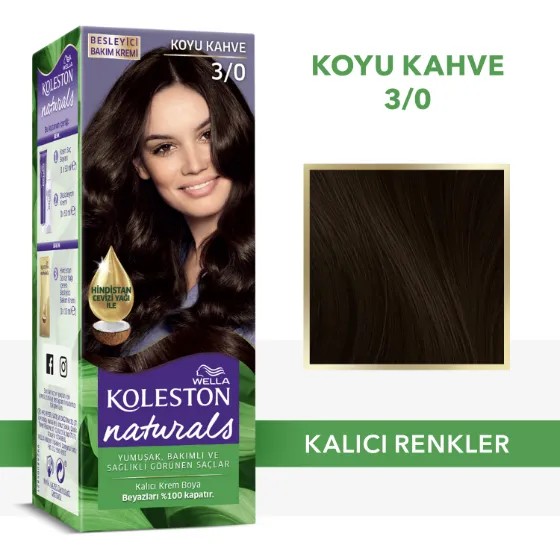 Wella Koleston Naturals Saç Boyası 3/0 Koyu Kahve