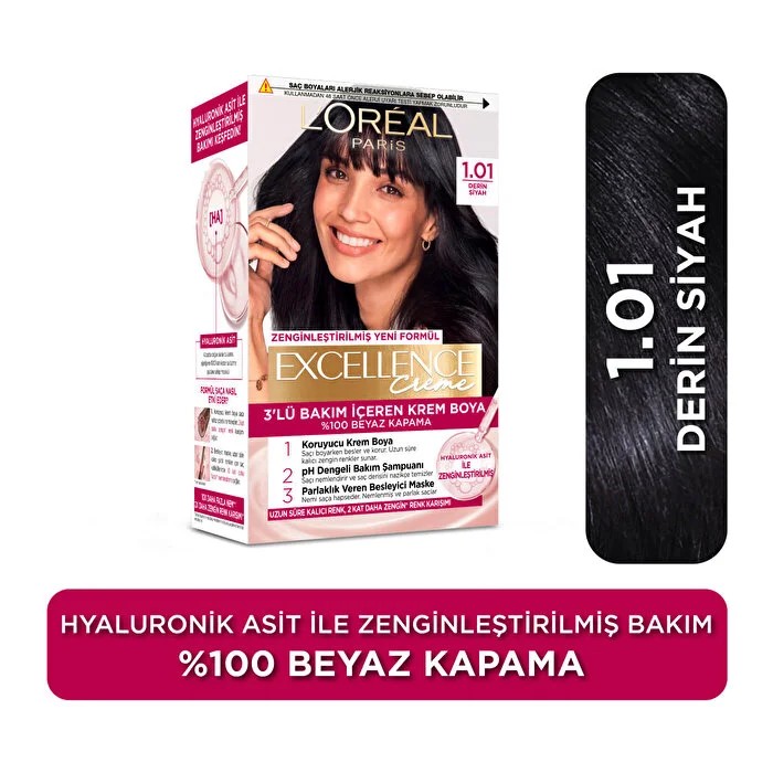 Loreal Paris Excellence Krem Saç Boyası 1.01 Derin Siyah