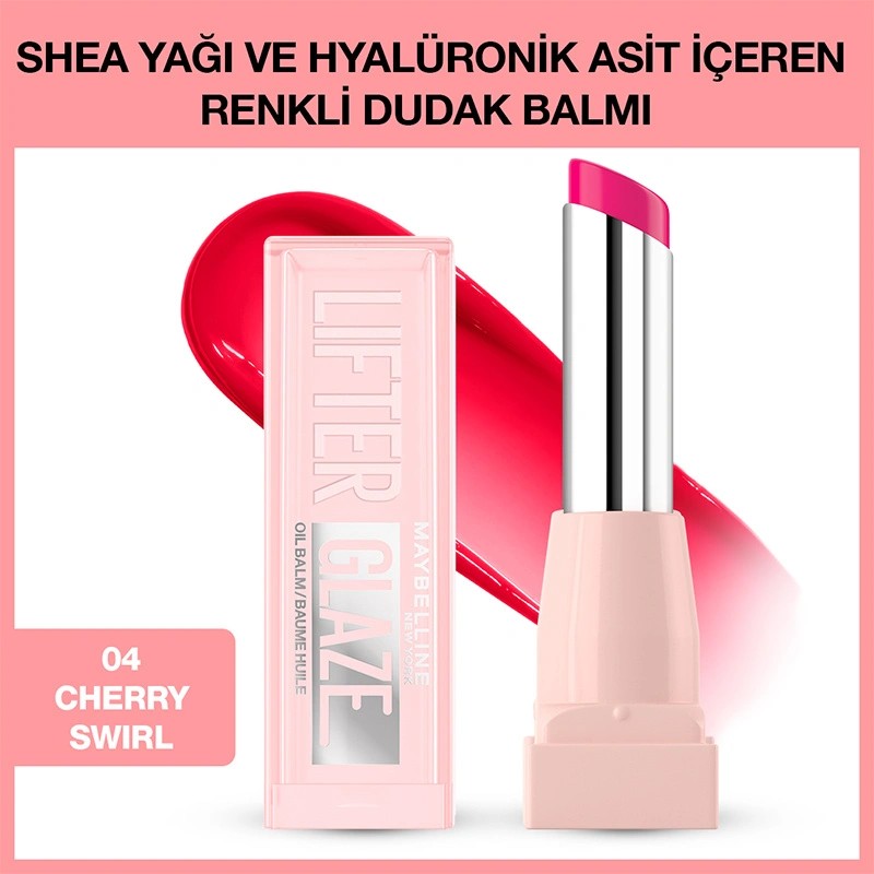Maybelline New York Lifter Glaze Shea Yağı ve Hyalüronik Asit İçeren Renkli Dudak Balmı 04 Cherry Swirl