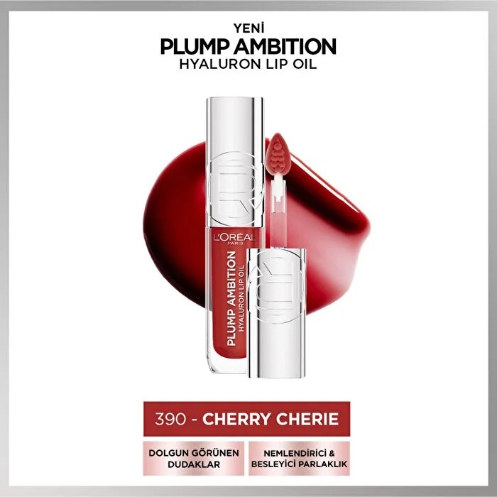 Loreal Paris Plump Ambition Hyaluron Lip Oil Besleyici ve Nemlendirici Dudak Parlatıcısı 390 Cherry Cherie