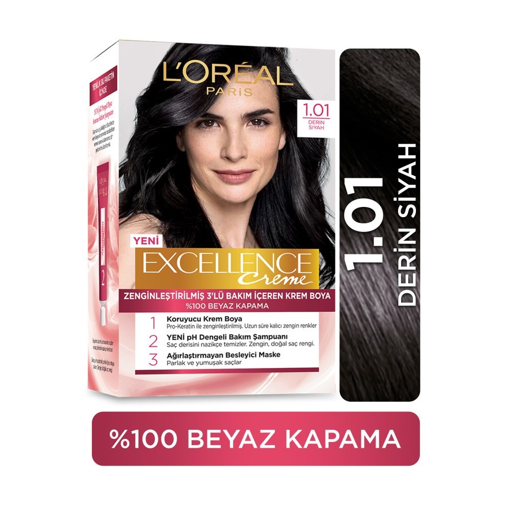 Loreal Paris Excellence Krem Saç Boyası 1.01 Derin Siyah