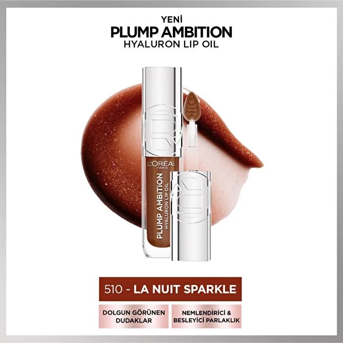 Loreal Paris Plump Ambition Hyaluron Lip Oil Besleyici ve Nemlendirici Dudak Parlatıcısı 510 La Nuit Sparkle