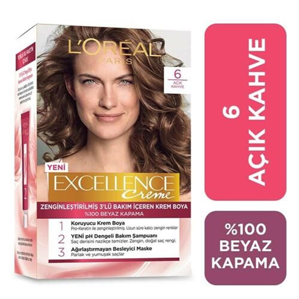 Loreal Paris Excellence Kit Saç Boyası 6.0 Açık Kahve