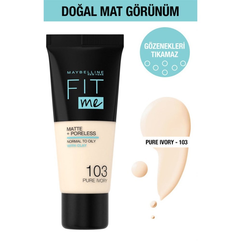 Maybelline New YorkMat Fondöten - Fit Me Matte + Poreless Foundation 103 Pure Ivory