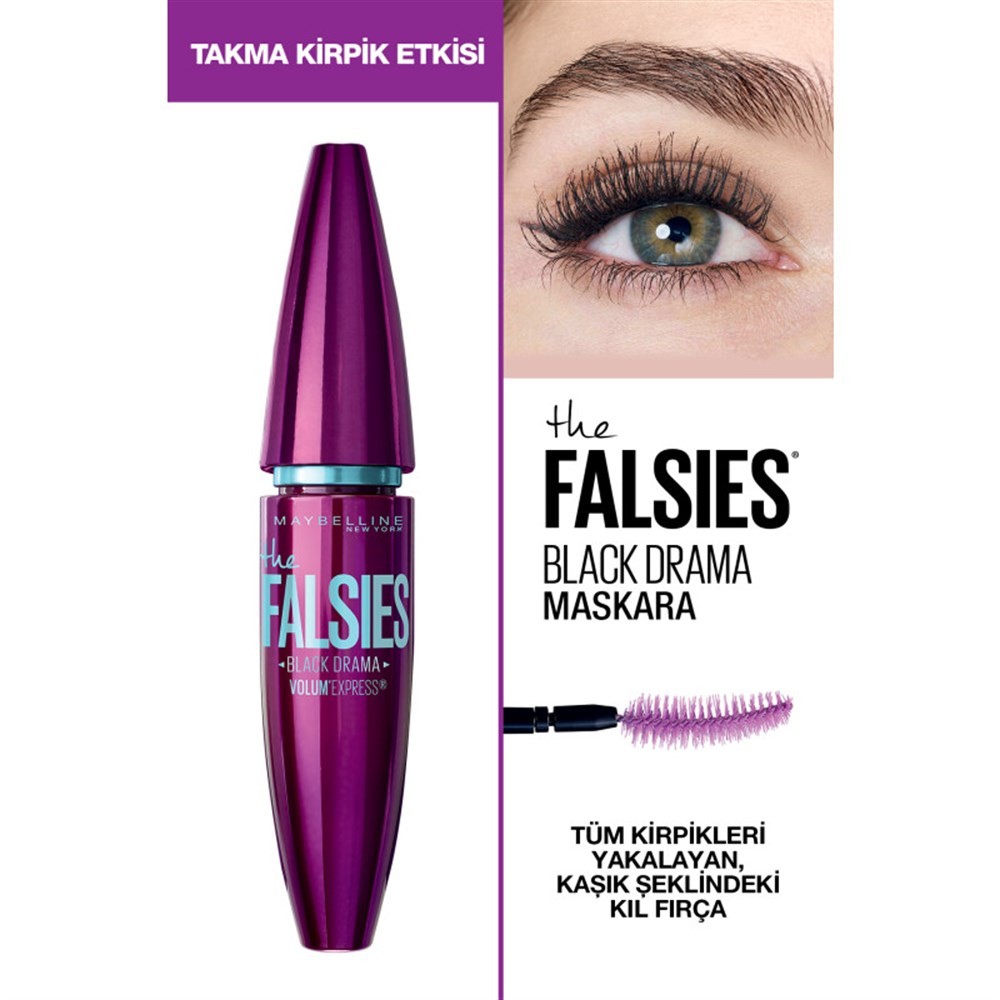 Maybelline New York Takma Kirpik Etkili Siyah Maskara - Volum Express Falsies Black Drama Mascara