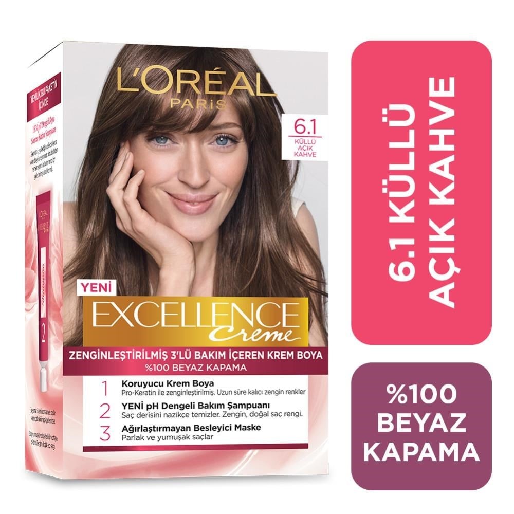 Loreal Paris Excellence Krem Saç Boyası 6.1 Küllü Açık Kahve