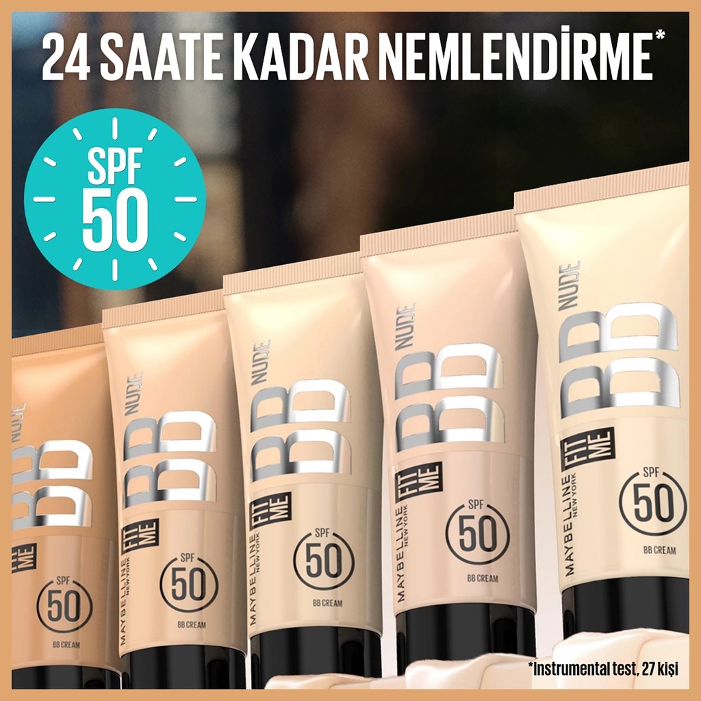 Maybelline New York Fit Me Nude Cilt Bakımı Etkili Nemlendirici SPF50 BB Krem 20