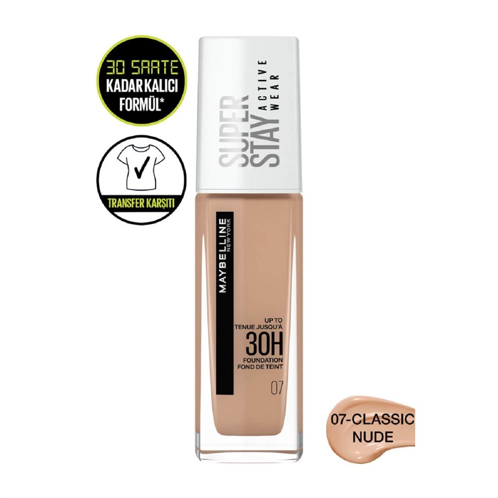 Maybelline New York Fondeten Superstay Active Wear 24H Photofix 07 Classic Nude