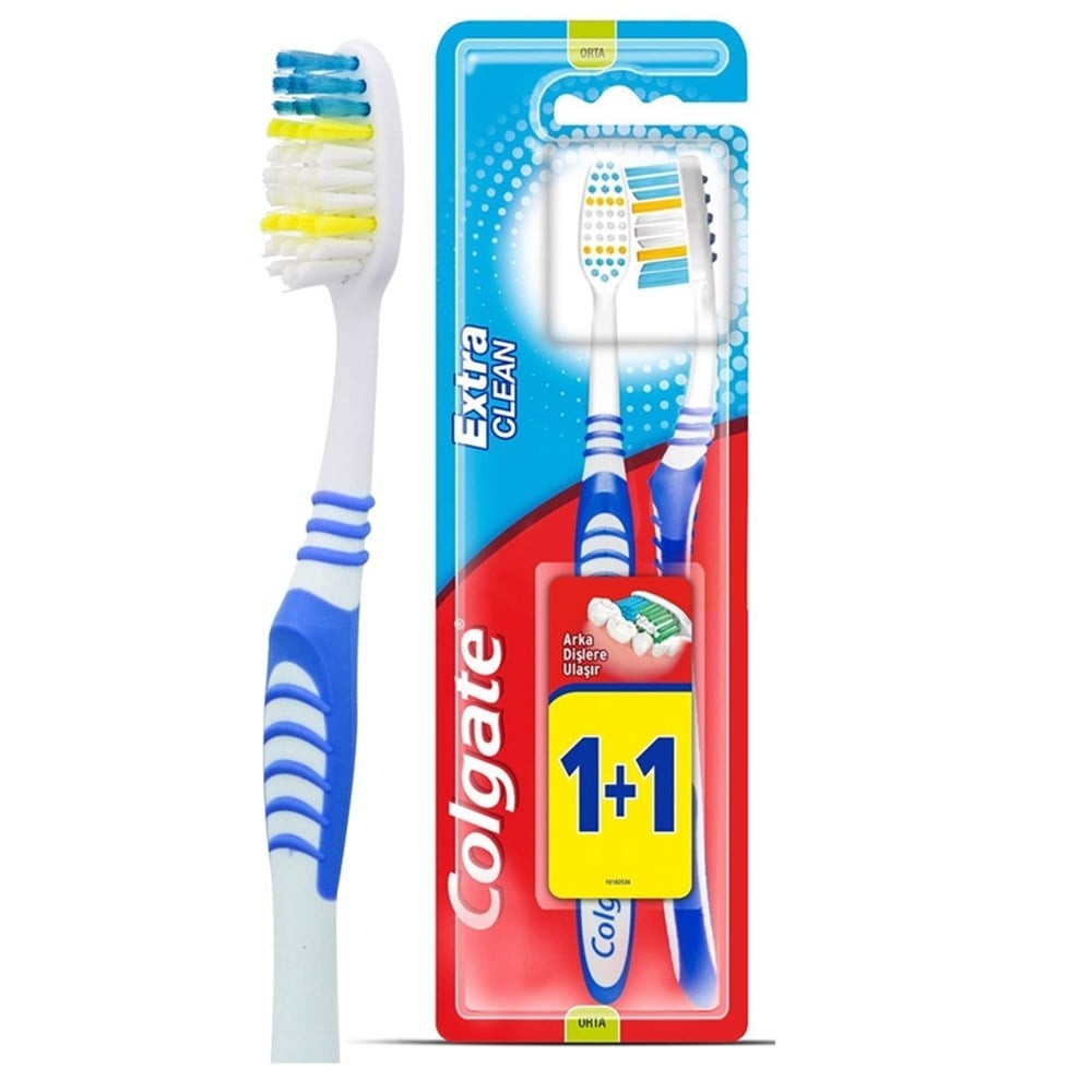 Colgate Diş Fırçası Extra Clean Dil Temizleyicili Arka Dişlere Uzanan Ağız Bakım Seti 1+1