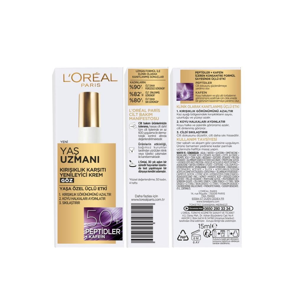 Loreal Paris Yaş Uzmanı 50+ Kırışıklık Karşıtı Yenileyici Göz Kremi 15 ml