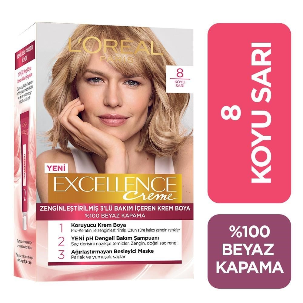 Loreal Paris Excellence Creme Saç Boyası 8.0 Koyu Sarı