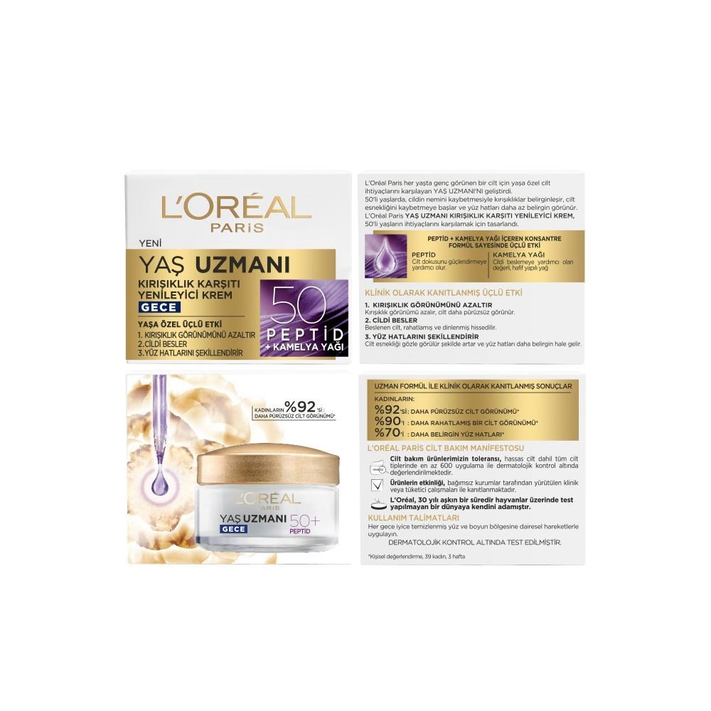 Loreal Paris Yaş Uzmanı 50+ Kırışıklık Karşıtı Yenileyici Gece Kremi 50 ml