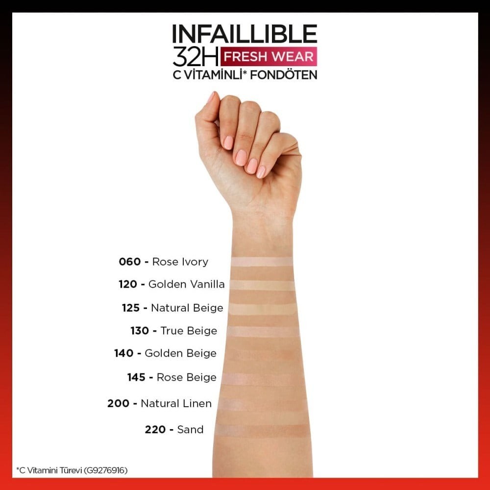 Loreal Paris Face Uzun Süre Kalıcı Fondöten - Infaillible 32H Fresh Wear 130 True Beige 30 ml