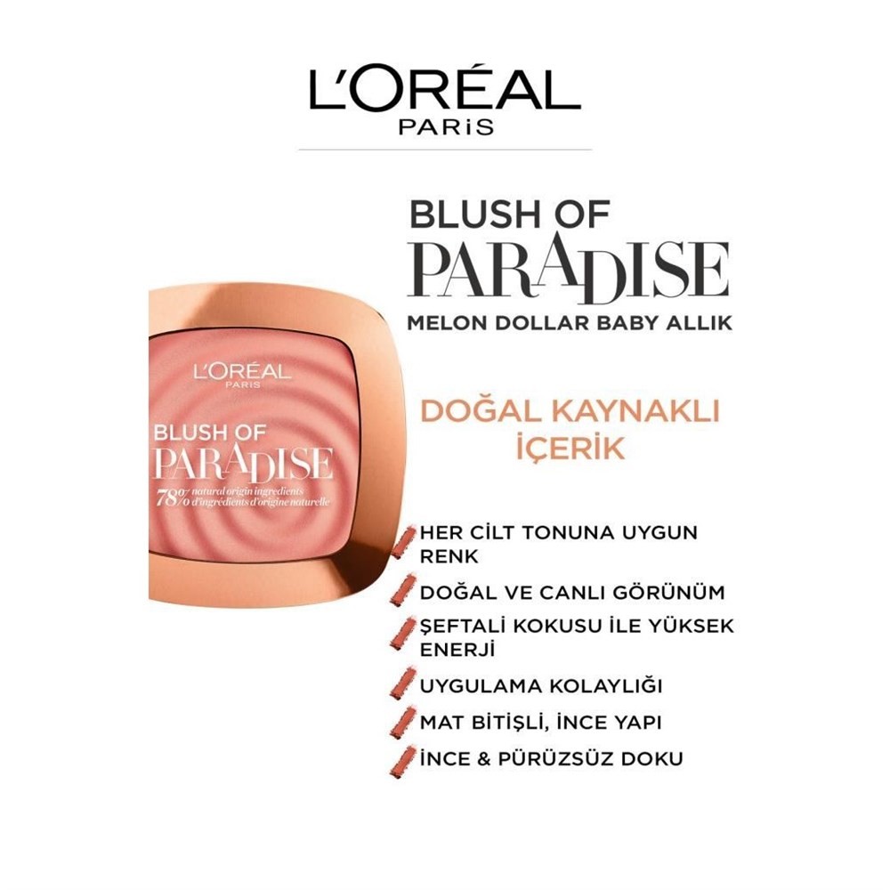 Loreal Paris Allık - Wake Up and Glow Blush 03 Melon Dollar Baby