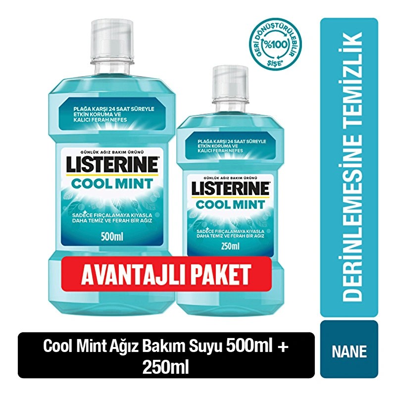 Listerine Cool Mint Ağız Bakım Suyu 500 ml + 250 ml