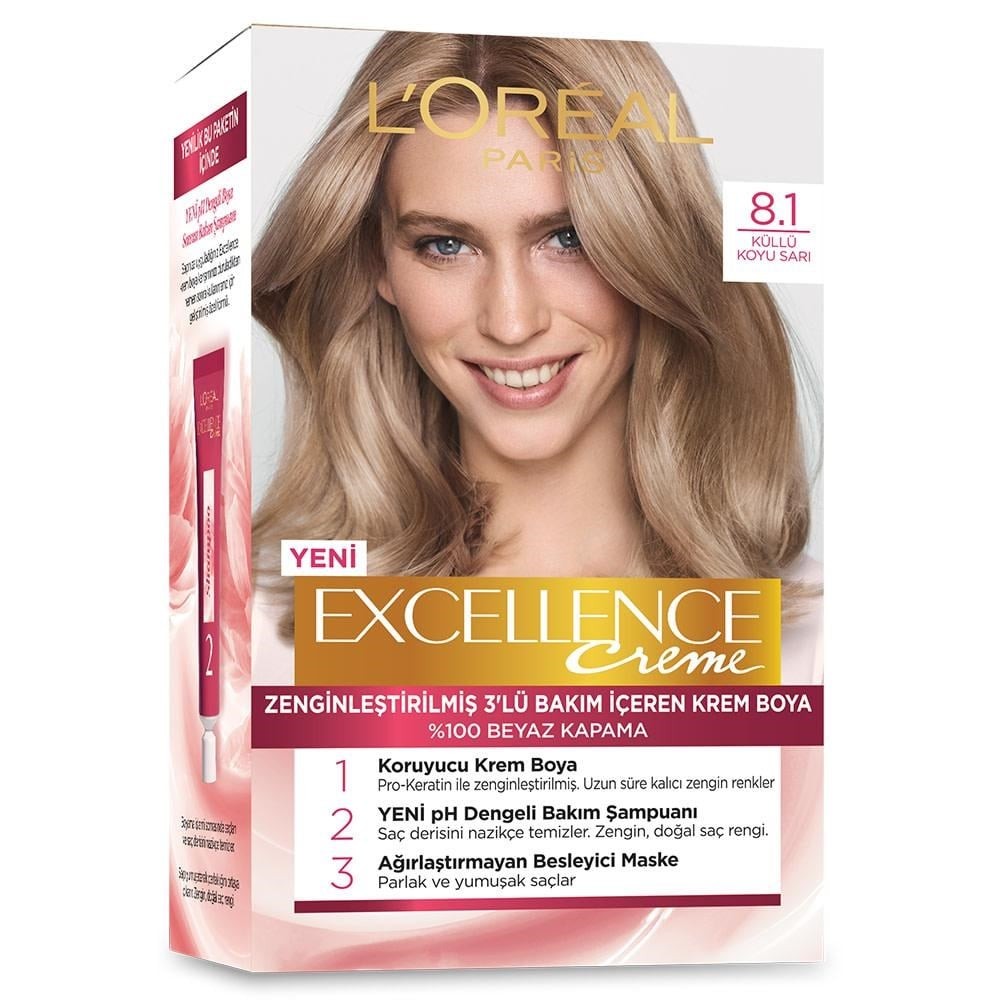 Loreal Paris Excellence Creme Saç Boyası 8.1 Küllü Koyu Sarı