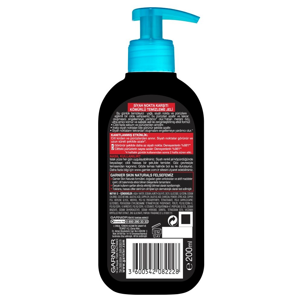 Garnier Saf &amp;Temiz Siyah Nokta Karşıtı Kömürlü Yüz Temizleme Jeli 150 ml