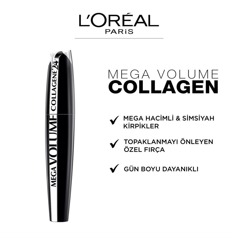 Loreal Paris Ekstra Hacim Sağlayan Siyah Maskara - Mega Volume Collagene 24H