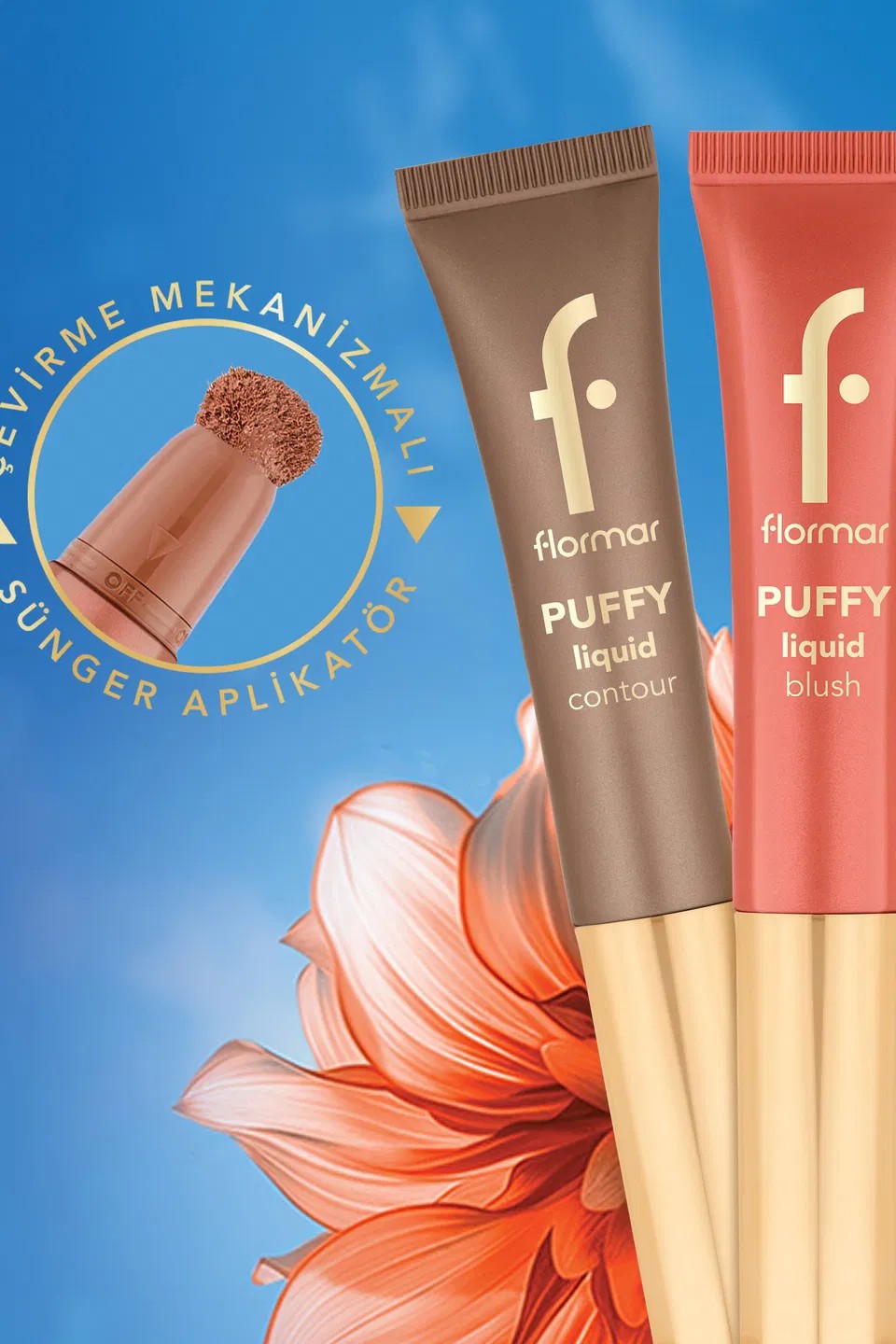 Flormar Puffy Nemlendirici Etkili &Parlak Bitişli Sünger Aplikatörlü Likit Allık-003 Rosy Glow