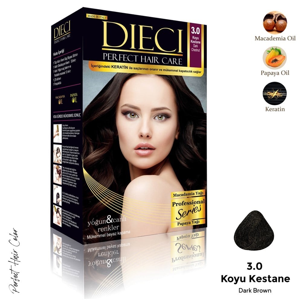 Dieci10 Kit Saç Boyası 3.0 Koyu Kestane 50 ml