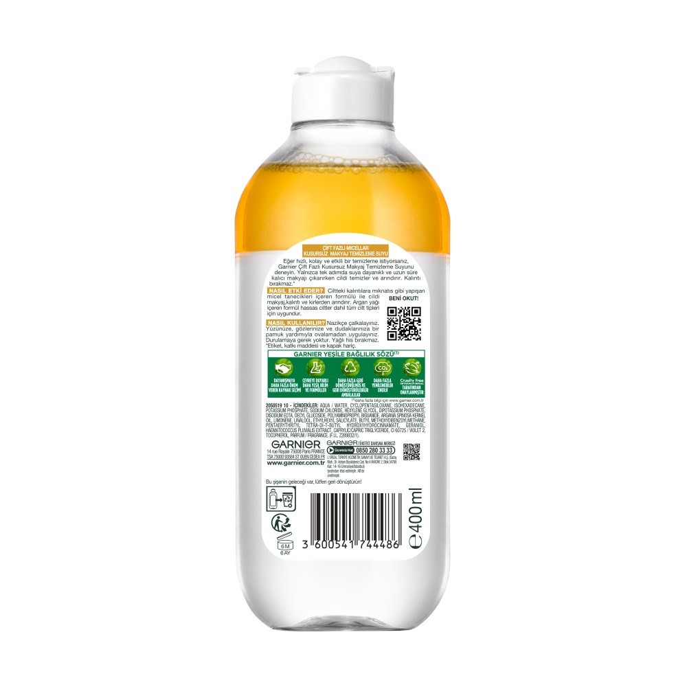 Garnier Skin Naturals Çift Fazlı Micellar Kusursuz Makyaj Temizleme Suyu 400 ml