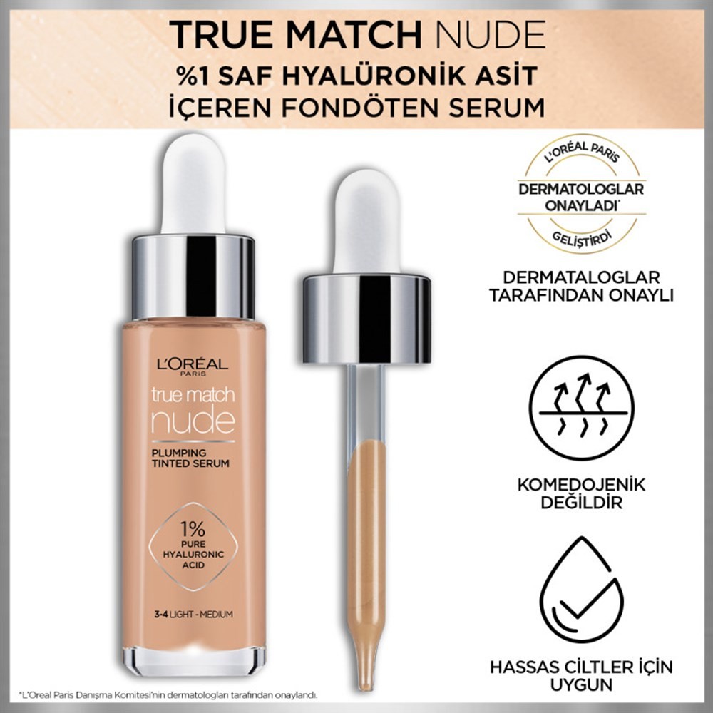 Loreal Paris Fondöten Nude Serum True Match 3-4 Light Medium 30 ml