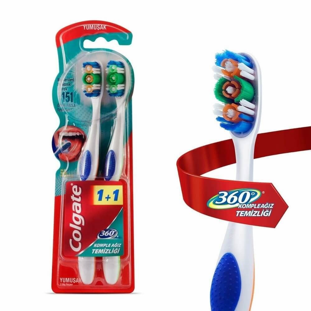 Colgate 360 Diş Fırçası Yumuşak- Komple Ağız Temizliği Çok Yönlü Koruma 1+1