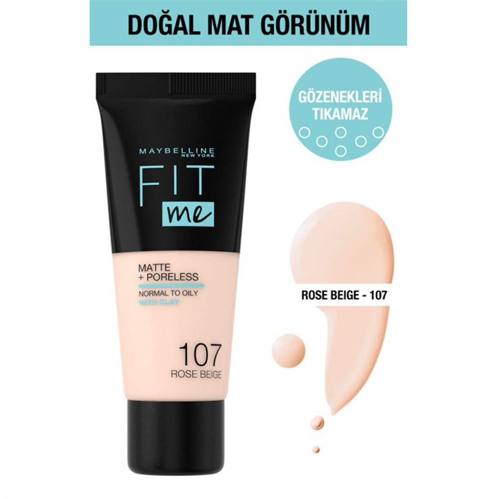 Maybelline New YorkMat Fondöten - Fit Me Matte + Poreless Foundation 107 Rose Beige