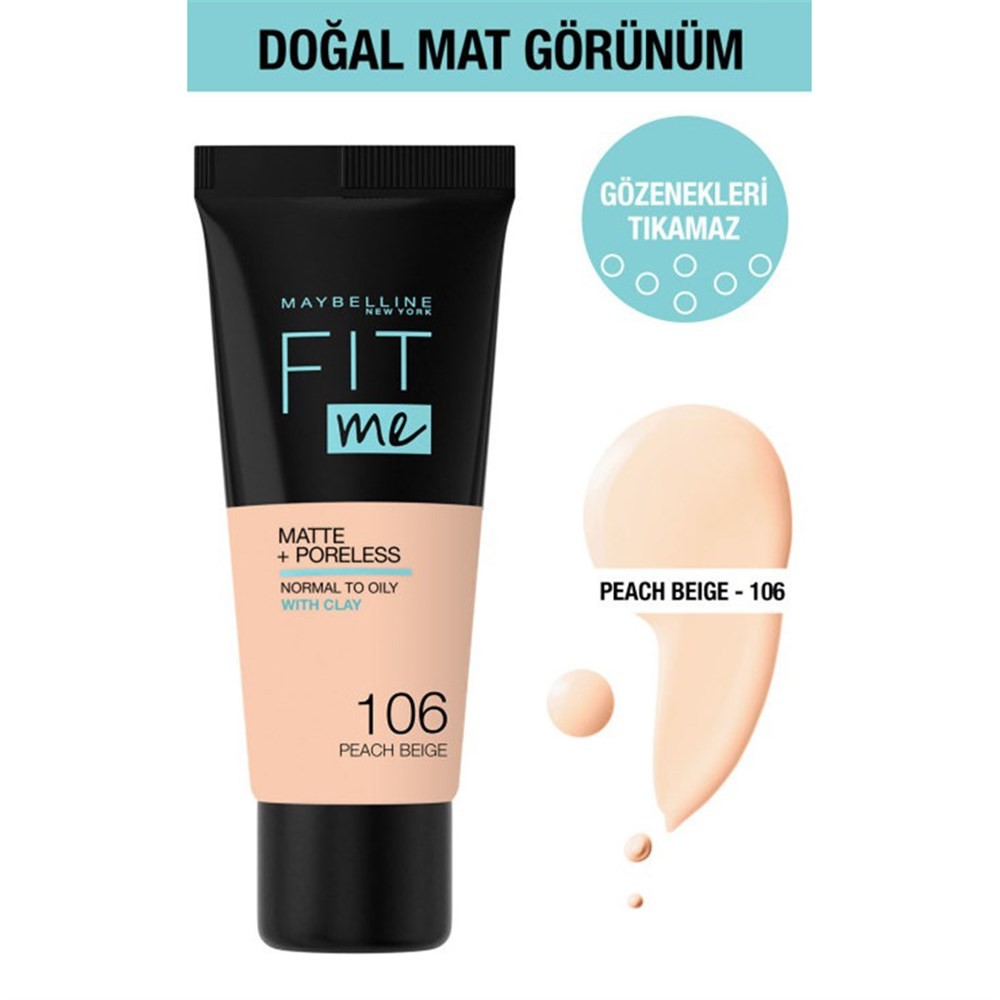 Maybelline New YorkMat Fondöten Fit Me Matte + Poreless Foundation 106 Peach