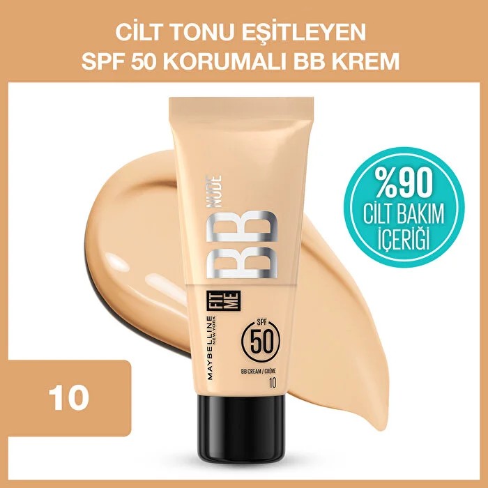 Maybelline New York Fit Me Nude Cilt Bakımı Etkili Nemlendirici SPF50 BB Krem 10