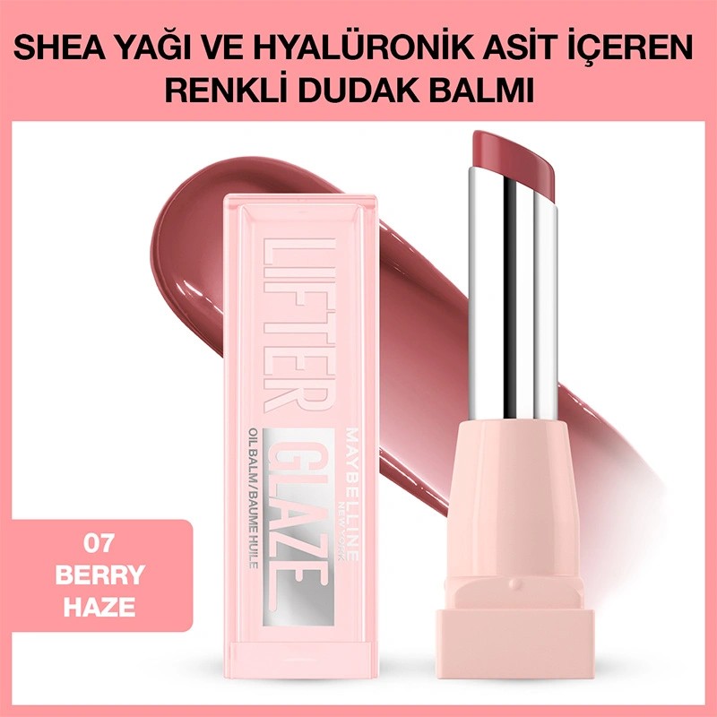 Maybelline New York Lifter Glaze Shea Yağı ve Hyalüronik Asit İçeren Renkli Dudak Balmı 07 Berry Haze