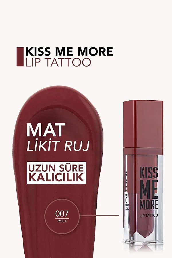 Flormar Kiss Me More Yüksek Pigmentli & Mat Bitişli Nemlendirici Likit Ruj 007 Rosa
