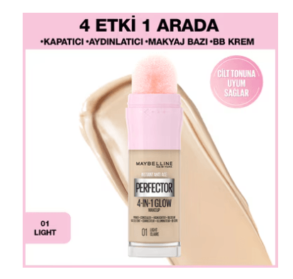 Maybellıne Perfector 4in1 Glow Fondoten 01 Lıght