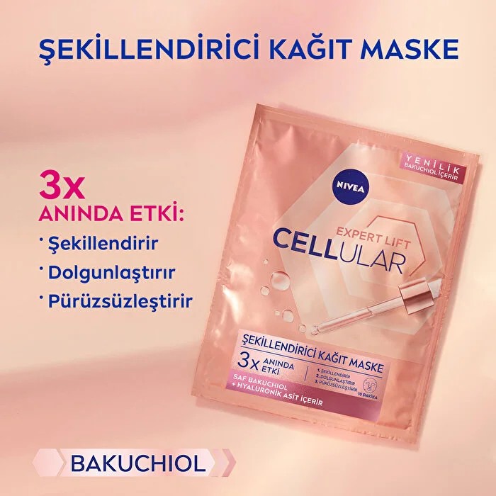 Nivea Cellular Expert Lift Doğal Retinol Alternatifi Saf Bakuchiol ve Hyaluronik Asit içeren Yüz Kağıt Maske 1 adet