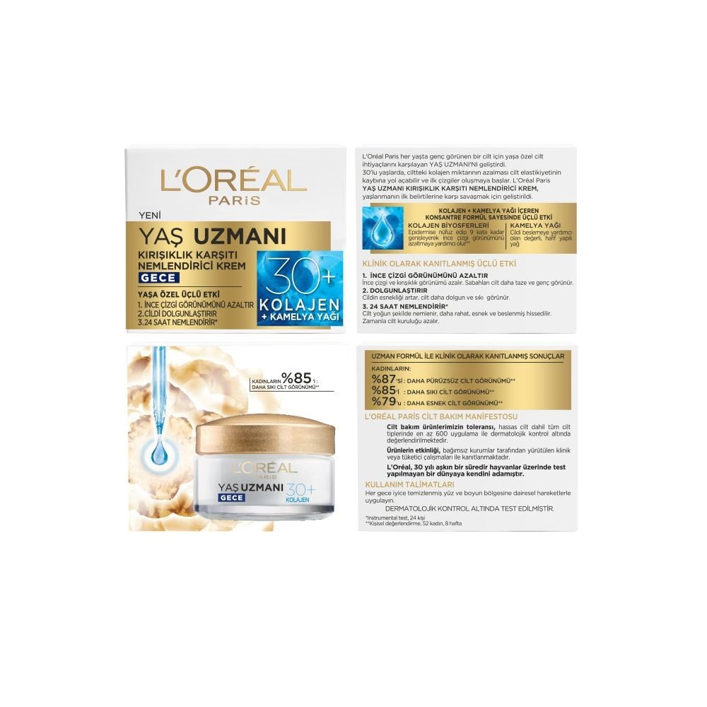 Loreal Paris Yaş Uzmanı 30+ Kırışıklık Karşıtı Nemlendirici Gece Kremi 50 ml